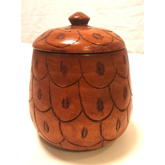 Acorn Hardwood Lidded Container Hand Carved Vintage - Picture 10 of 10